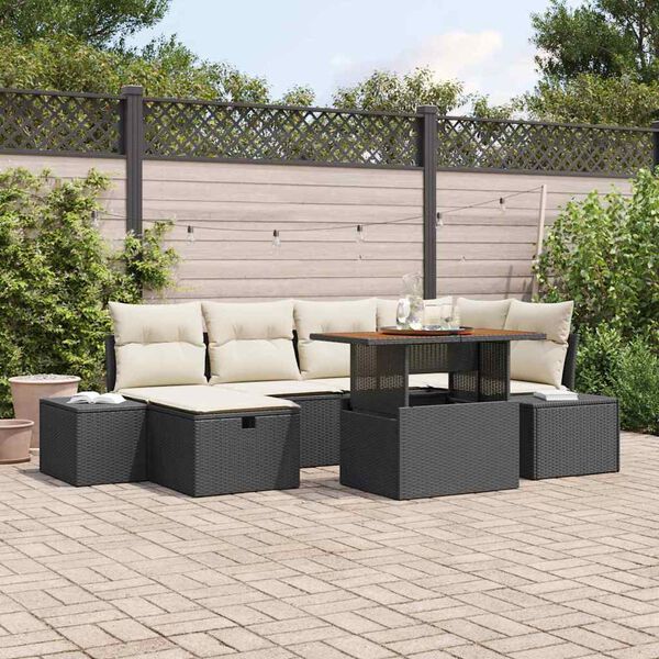 vidaXL Ensemble de canap&eacute; de jardin 7 pcs Noir polyrotin