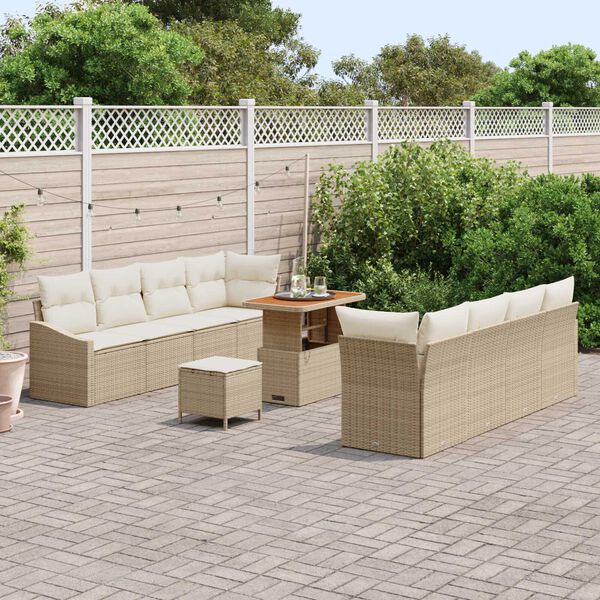 vidaXL Ensemble de canap&eacute; de jardin avec coussin 11 pcs Beige et cr&egrave;me