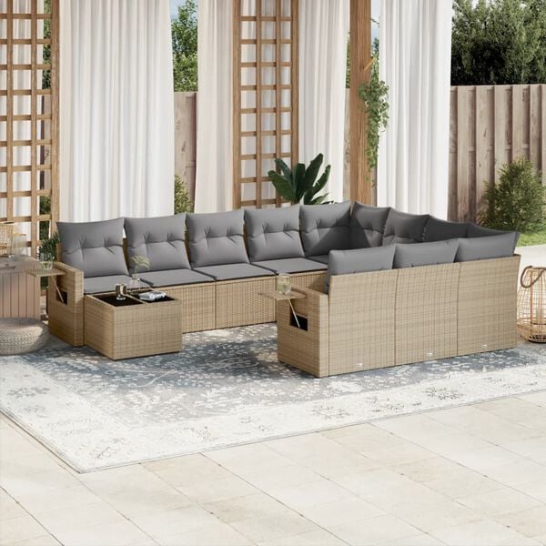 vidaXL Salon de jardin 11 pcs avec coussins beige r&eacute;sine tress&eacute;e