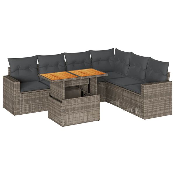 vidaXL Salon de jardin avec coussins 7 pcs gris résine tressée