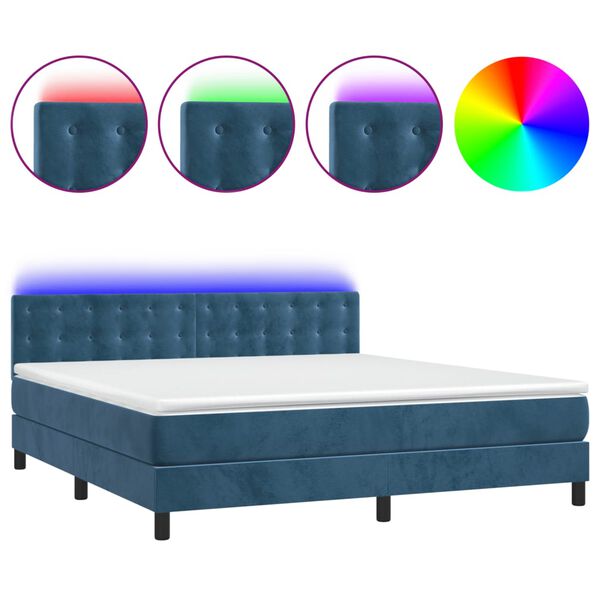vidaXL Sommier &agrave; lattes de lit matelas et LED Bleu fonc&eacute; 160x200 cm