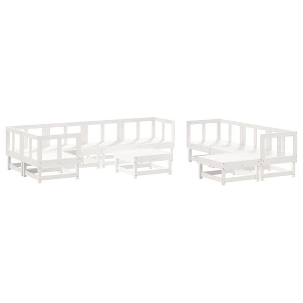 vidaXL Salon de jardin 10 pcs avec coussins blanc bois massif