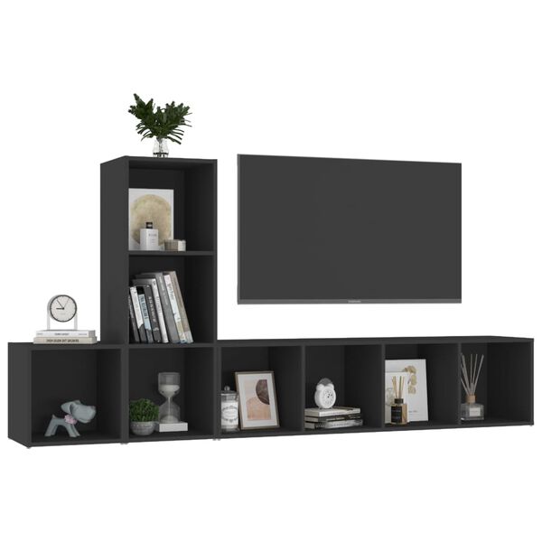 vidaXL Ensemble de meubles TV 3 pcs Noir Bois d'ing&eacute;nierie