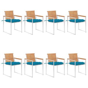 vidaXL Chaises de jardin lot de 8 avec coussins Bois de teck massif