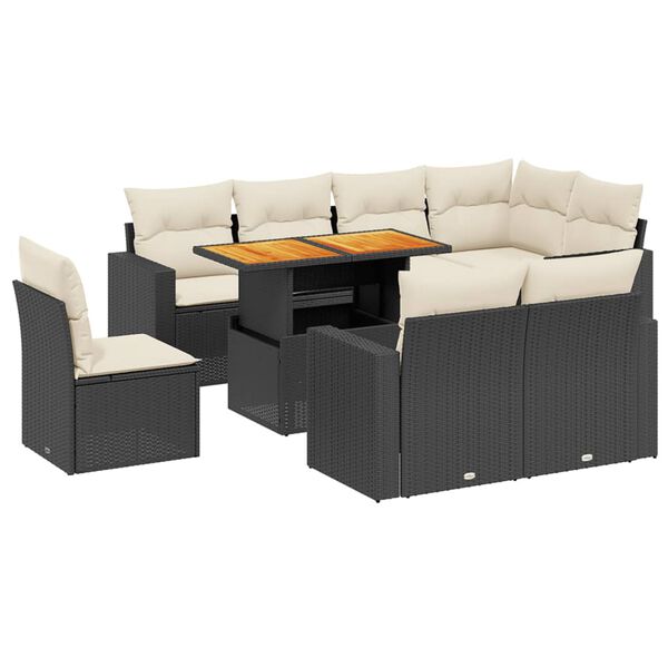 vidaXL Salon de jardin 9 pcs avec coussins noir r&eacute;sine tress&eacute;e