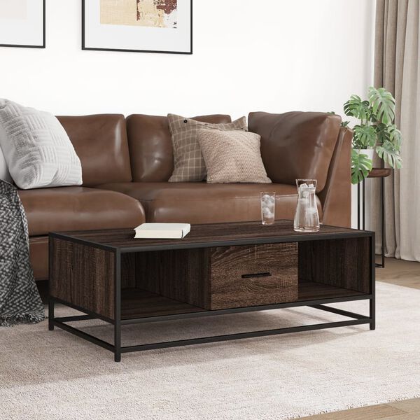 vidaXL Table basse ch&ecirc;ne marron 100x57x35cm bois d'ing&eacute;nierie et m&eacute;tal