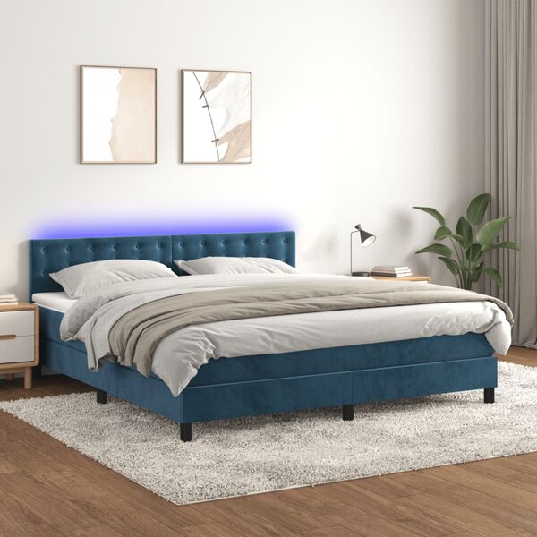 vidaXL Sommier &agrave; lattes de lit matelas et LED Bleu fonc&eacute; 160x200 cm