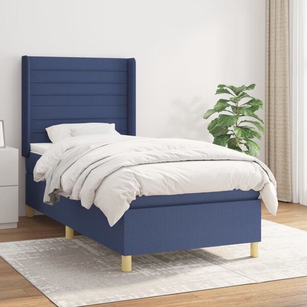 vidaXL Sommier &agrave; lattes de lit avec matelas Bleu 90x190 cm Tissu