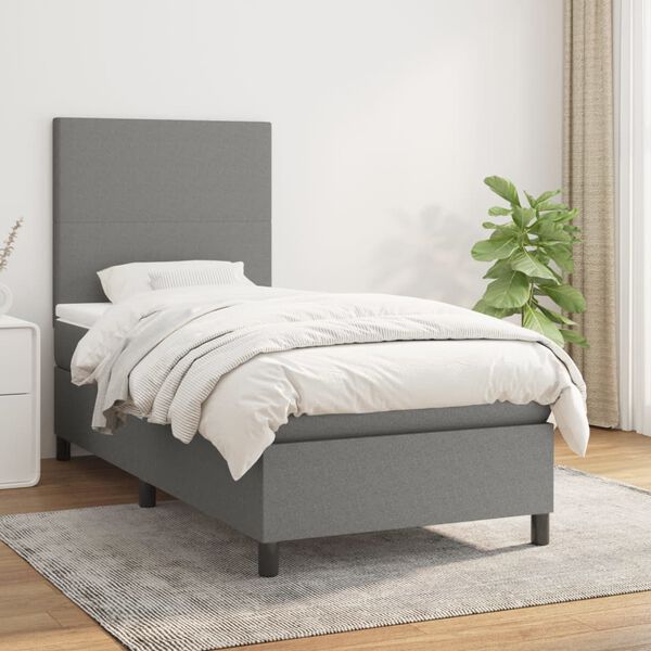 vidaXL Sommier &agrave; lattes de lit avec matelas Gris fonc&eacute; 100x200cm Tissu