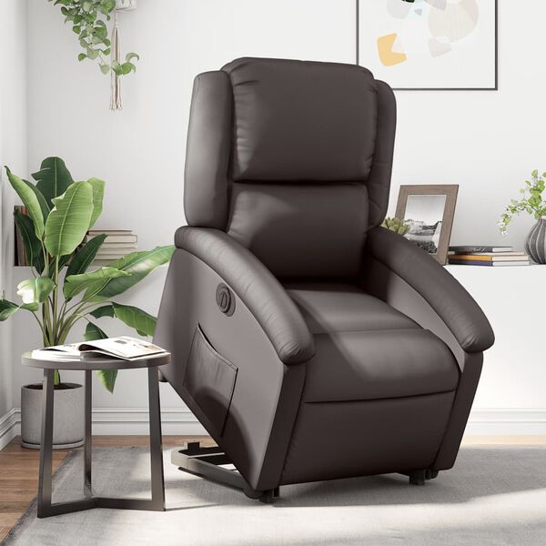vidaXL Fauteuil inclinable &eacute;lectrique marron fonc&eacute; cuir v&eacute;ritable