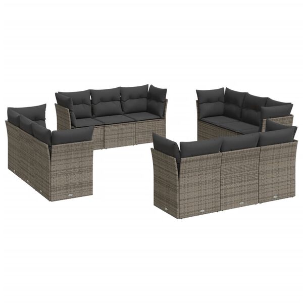 vidaXL Salon de jardin avec coussins 12 pcs gris r&eacute;sine tress&eacute;e
