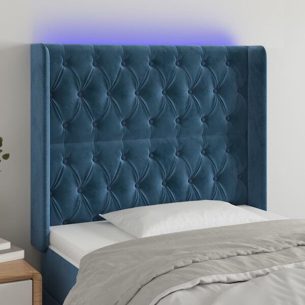 vidaXL T&ecirc;te de lit &agrave; LED Bleu fonc&eacute; 103x16x118/128 cm Velours