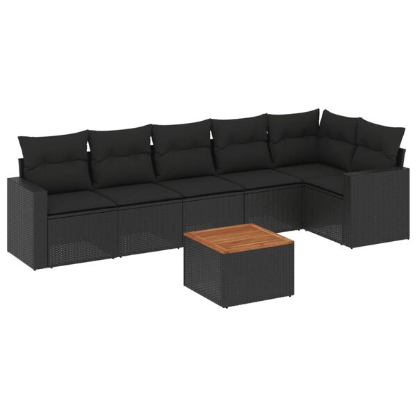 vidaXL Salon de jardin 7 pcs avec coussins noir r&eacute;sine tress&eacute;e