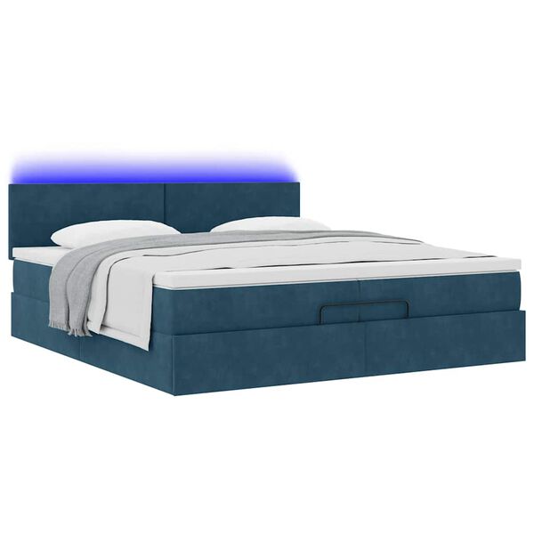 vidaXL Cadre de lit ottoman avec matelas bleu fonc&eacute; 200x200 cm velours