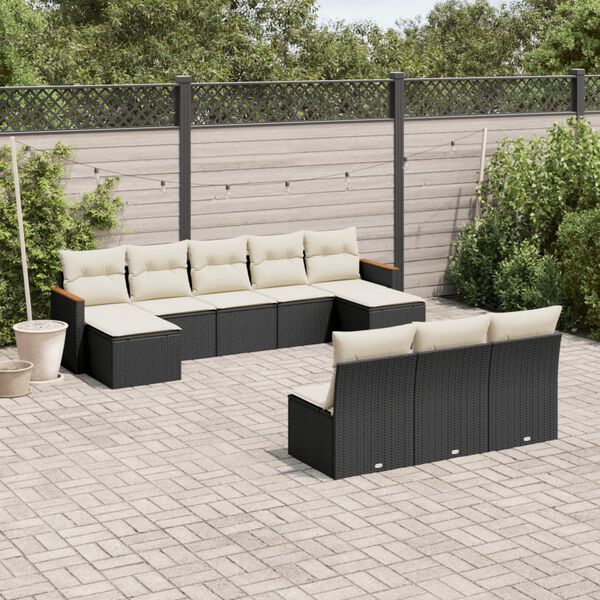 vidaXL Salon de jardin 10 pcs avec coussins noir r&eacute;sine tress&eacute;e