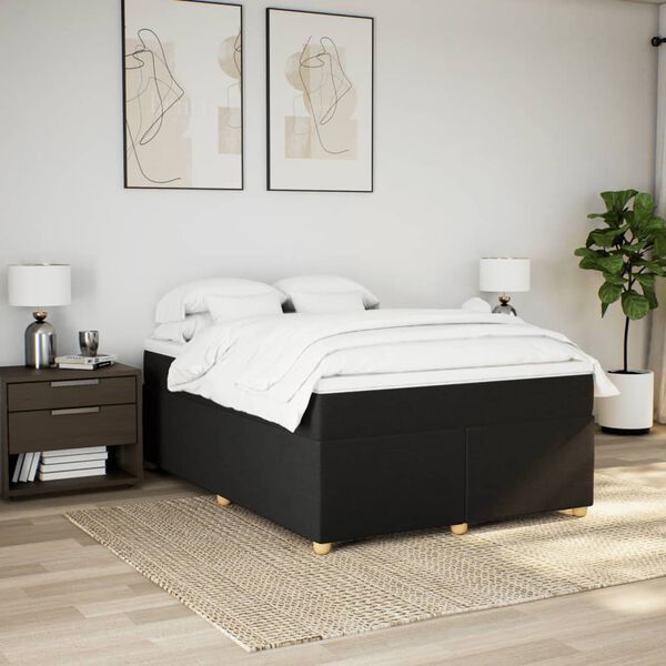 vidaXL Sommier &agrave; lattes de lit avec matelas Noir 140x200 cm Tissu