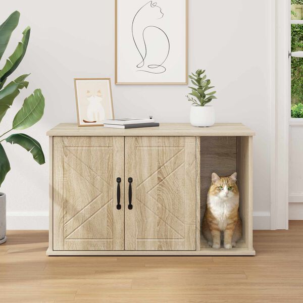 vidaXL Maison pour chat Sonoma 85 x 55 x 50 cm Bois d'ing&eacute;nierie