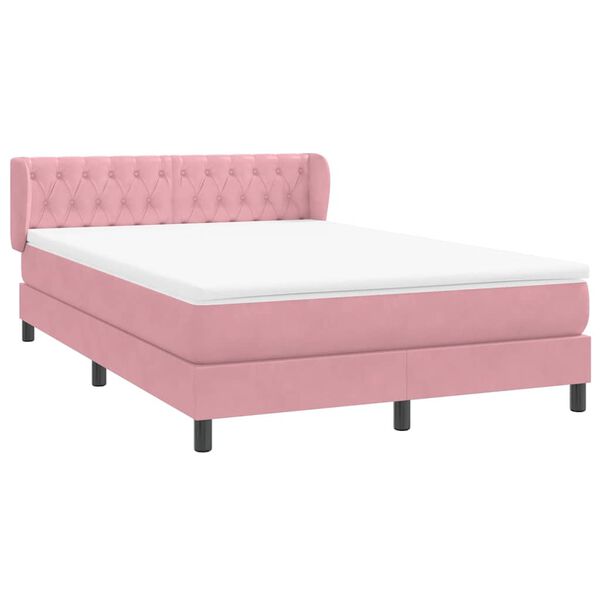 vidaXL Sommier &agrave; lattes de lit avec matelas rose 160x210 cm velours