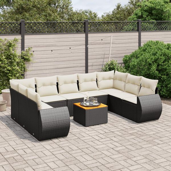 vidaXL Salon de jardin 10 pcs avec coussins noir r&eacute;sine tress&eacute;e