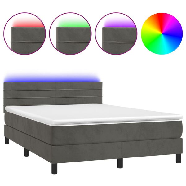 vidaXL Sommier &agrave; lattes de lit avec matelas LED Gris fonc&eacute; 140x200 cm
