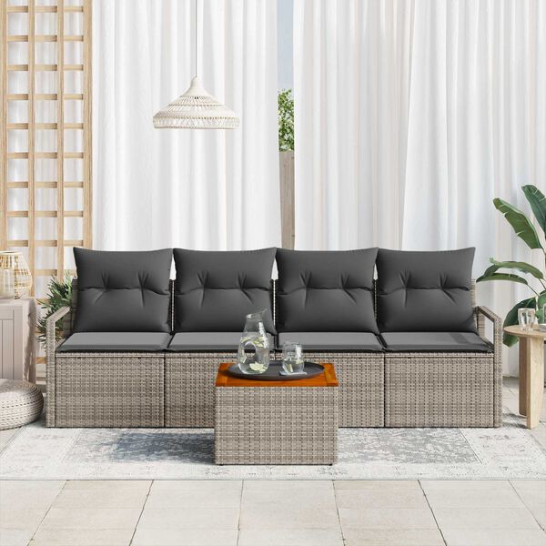 vidaXL Ensemble de canap&eacute; de jardin avec coussin 5 pcs Gris polyrotin