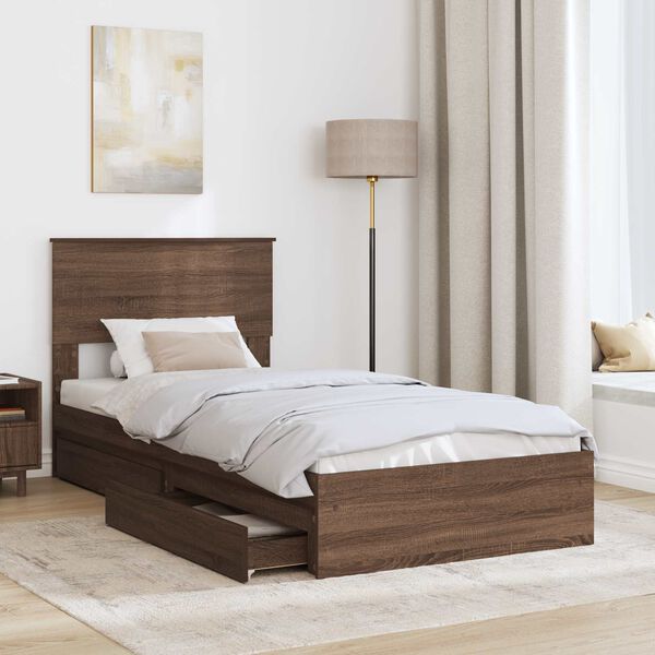 vidaXL Lit de Rangement Ch&ecirc;ne brun 90 x 190 cm Bois d'ing&eacute;nierie