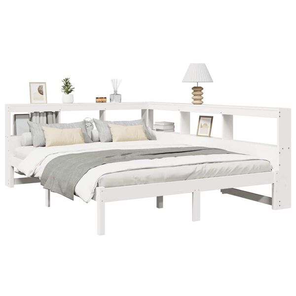 vidaXL Lit biblioth&egrave;que sans matelas blanc 140x190 cm bois pin massif