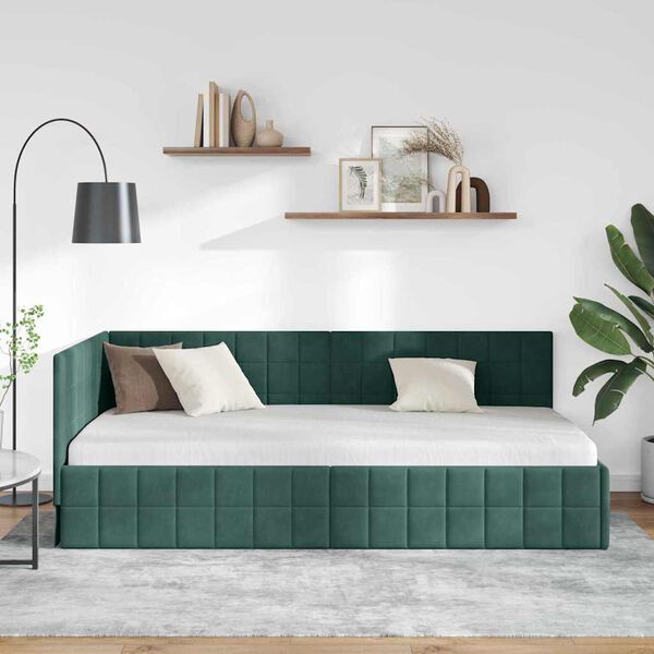 vidaXL Cadre de lit d'angle Vert foncé 100 x 200 cm Velours