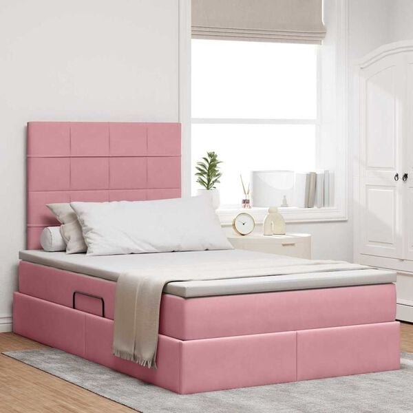 vidaXL Lit avec rangement et matelas Rose 120 x 200 cm Velours