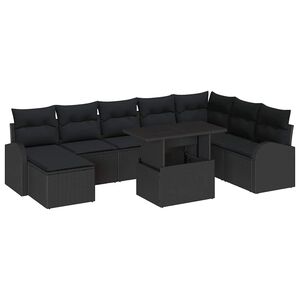 vidaXL Ensemble de canap&eacute; de jardin avec coussin 9 pcs Noir