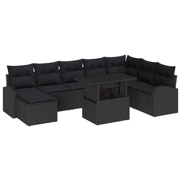 vidaXL Ensemble de canapé de jardin avec coussin 9 pcs Noir