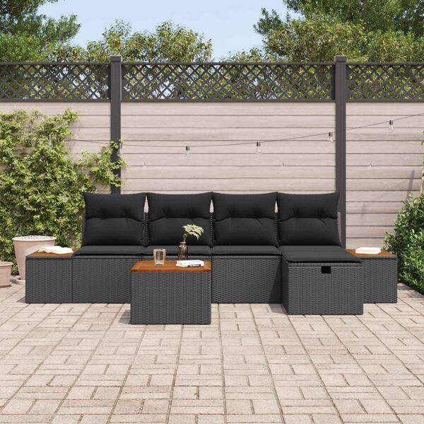 vidaXL Ensemble de canap&eacute; de jardin 6 pcs Noir Poly rotin