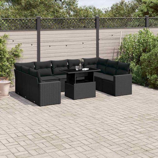 vidaXL Salon de jardin 10 pcs avec coussins noir r&eacute;sine tress&eacute;e