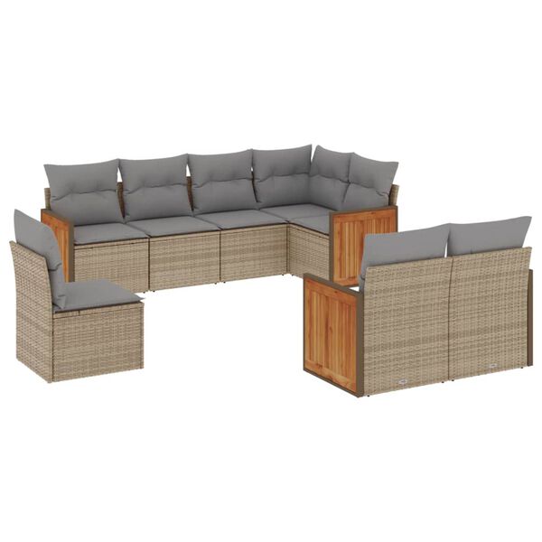 vidaXL Salon de jardin avec coussins 8 pcs beige résine tressée