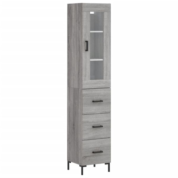 vidaXL Buffet haut Sonoma gris 34,5x34x180 cm Bois d'ing&eacute;nierie