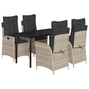 vidaXL Ensemble &agrave; manger de jardin et coussins 5 pcs gris clair rotin