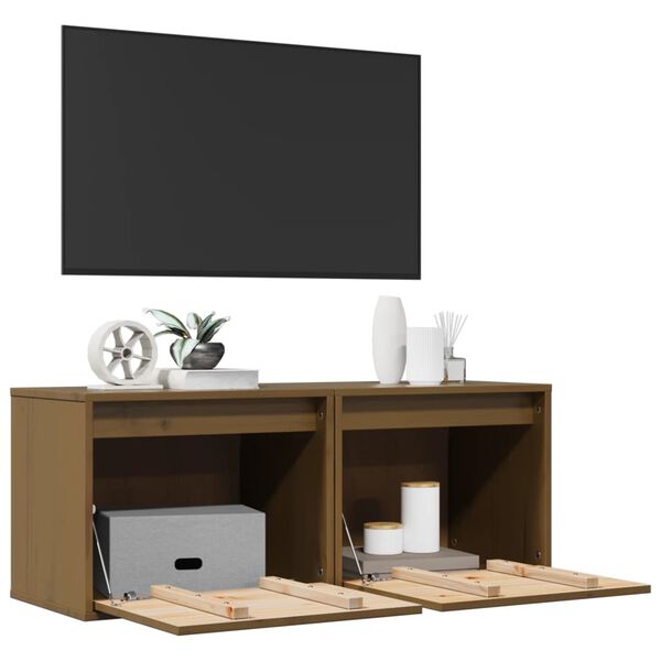 vidaXL Armoires murales 2pcs Marron miel 45x30x35cm Bois de pin massif