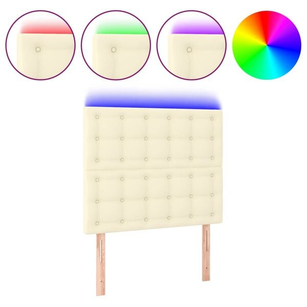 vidaXL T&ecirc;te de lit &agrave; LED Cr&egrave;me 80x5x118/128 cm Similicuir