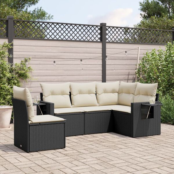 vidaXL Salon de jardin 5 pcs avec coussins noir r&eacute;sine tress&eacute;e