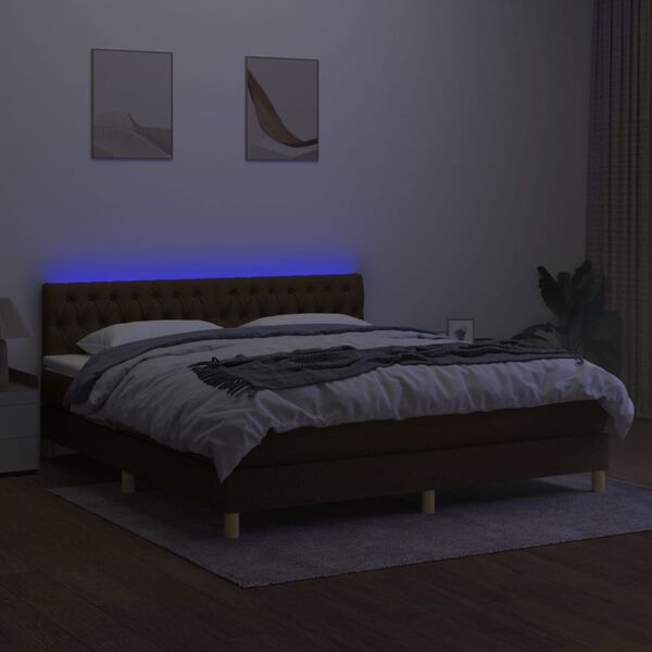 vidaXL Sommier &agrave; lattes de lit matelas et LED Marron fonc&eacute; 160x200 cm