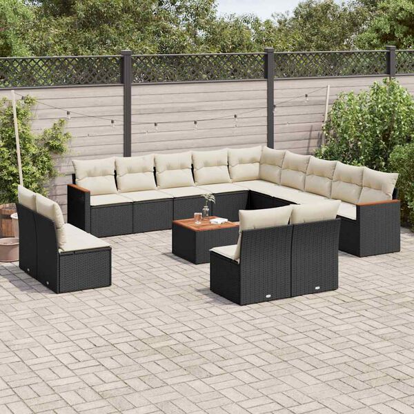 vidaXL Salon de jardin avec coussins 14 pcs noir r&eacute;sine tress&eacute;e