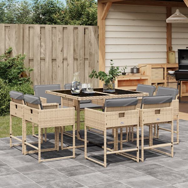 vidaXL Ensemble &agrave; manger de jardin et coussins 9 pcs m&eacute;lange beige