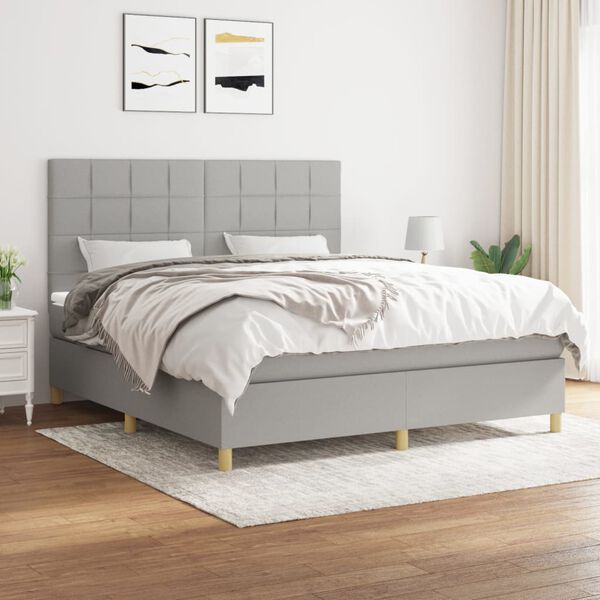 vidaXL Sommier &agrave; lattes de lit avec matelas Gris clair 180x200cm Tissu