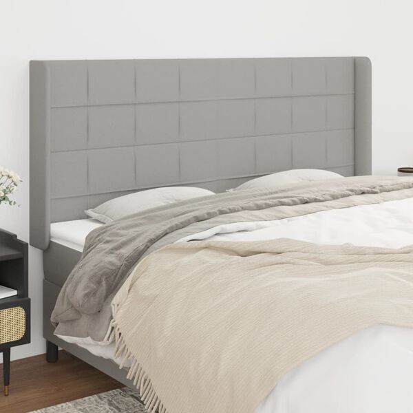 vidaXL T&ecirc;te de lit avec oreilles Gris clair 183x16x118/128 cm Tissu