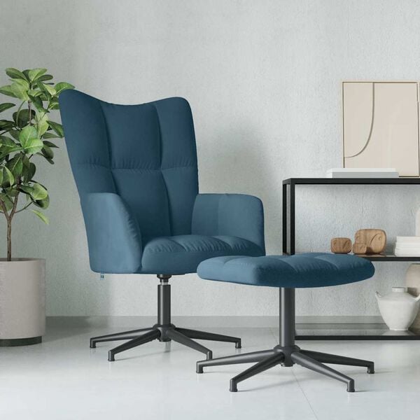 vidaXL Chaise de relaxation avec tabouret Bleu Velours