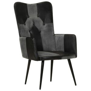 vidaXL Chaise &agrave; oreilles Noir et gris Cuir v&eacute;ritable