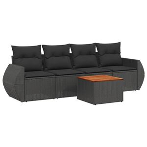 vidaXL Salon de jardin 5 pcs avec coussins noir r&eacute;sine tress&eacute;e