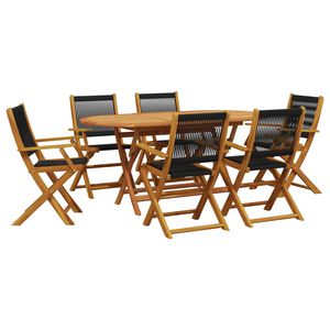 vidaXL Ensemble &agrave; Manger de jardin 7pcs noir polypropyl&egrave;ne bois massif