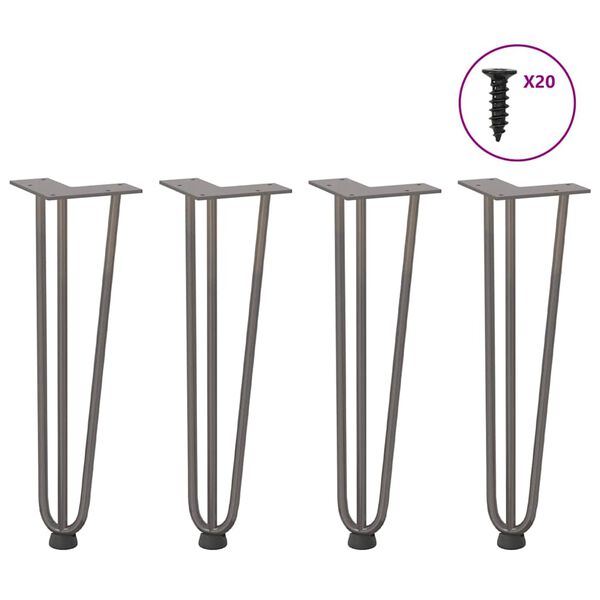 vidaXL Pieds en &eacute;pingle &agrave; cheveux pour table basse 4 pi&egrave;ces Acier naturel 42 cm Acier massif