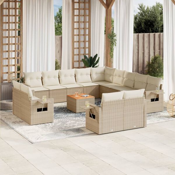 vidaXL Salon de jardin avec coussins 14 pcs beige r&eacute;sine tress&eacute;e